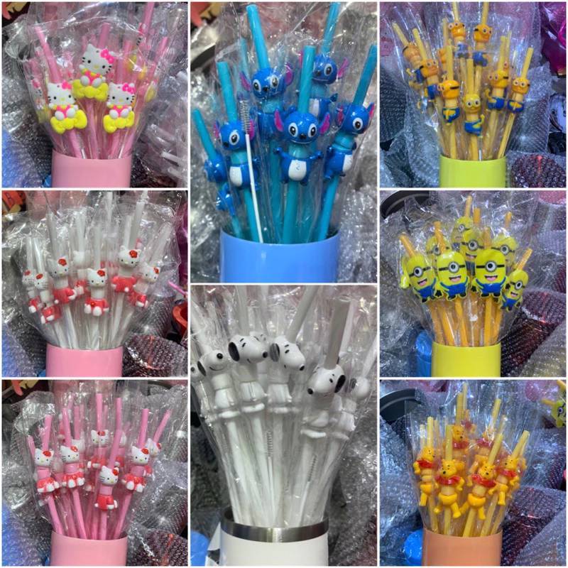 พร้อมส่ง หลอด หลอดการ์ตูน+แปรง หลอดการ์ตูนลายน่ารักๆ มีให้เลือกหลากหลายสี