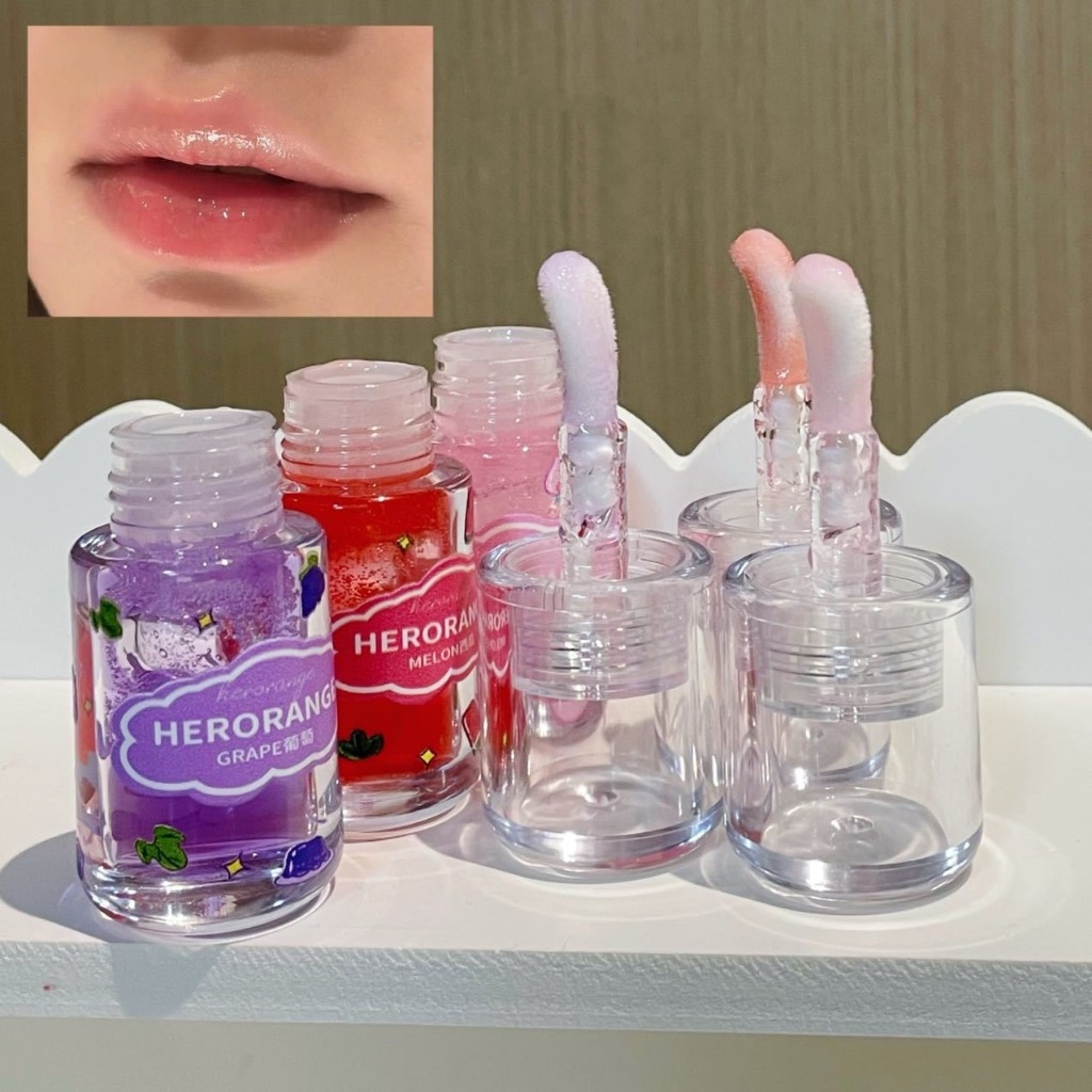 HERORANGE ลิปกลอส กลิ่นผลไม้ เพิ่มการบำรุง ความชุ่มชื้นให้ริมฝีปาก หัวแปรงทาลิปขนาดใหญ่ ลิปฉ่ำ สีสวย ติดทน