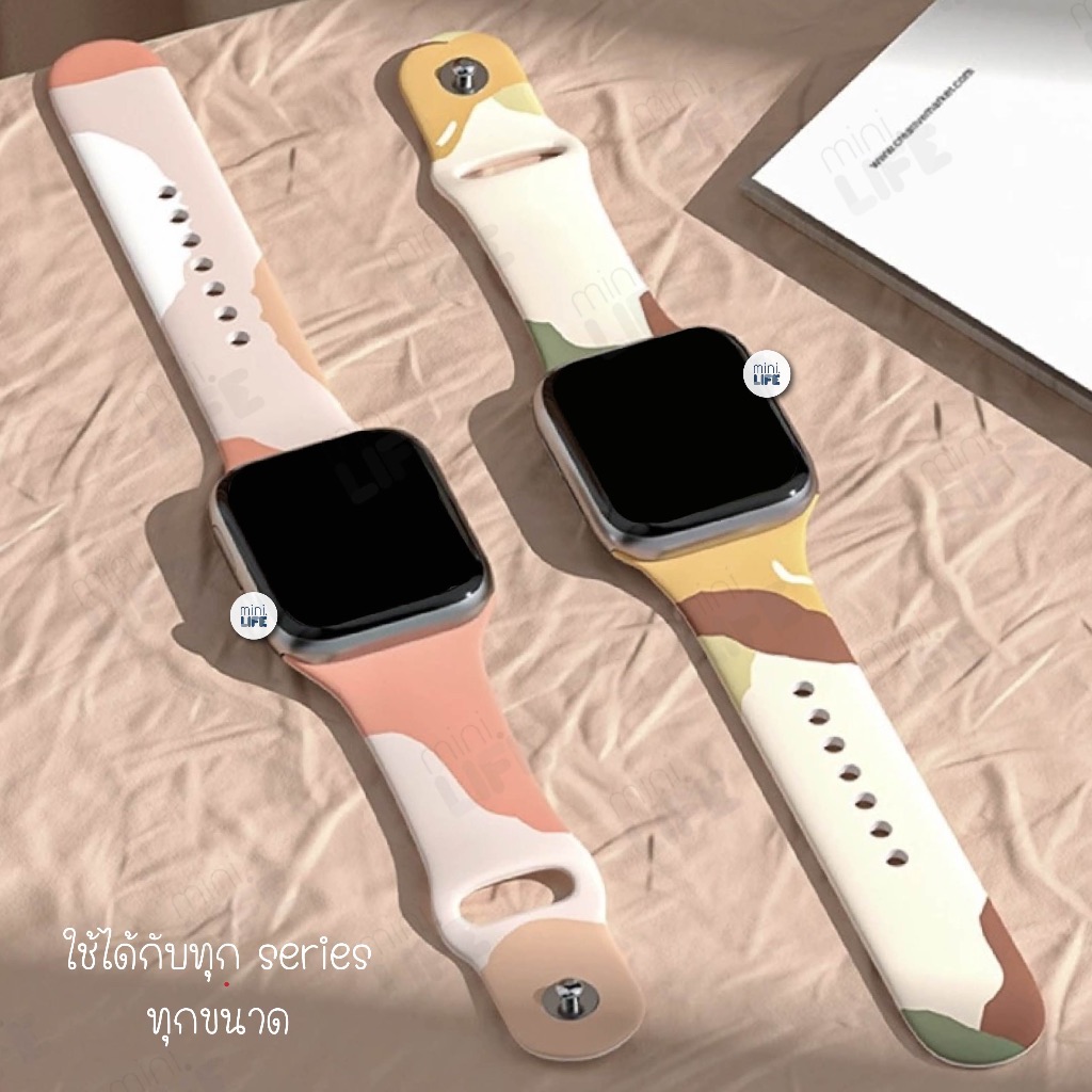 [ พร้อมส่ง ] สาย ซิลิโคน ลายพราง abstract art สำหรับ appl watch นาฬิกา iwatch Size 38/40/41/42/44/45/46/49 SE ultra