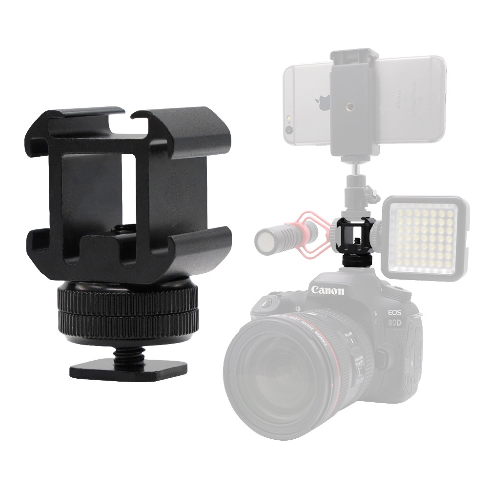 (2ชิ้น) อะแดปเตอร์เมาท์ขาตั้งกล้อง 3ขา สำหรับกล้อง DSLR ไมโครโฟน LED อุปกรณ์เสริมกล้อง ตัวจับอลูมิเนียม3ทาง