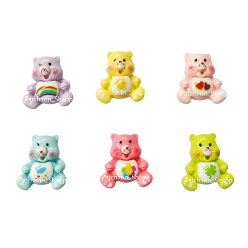 เรซิ่นแคร์แบร์ Set6ชิ้น หมีนั่ง ตัวติดวิปครีมปลอม เรซิ่นDIY อุปกรณ์ตกแต่งมือถือ ตัวติดยาดม