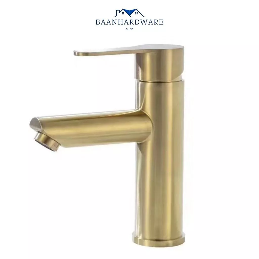 BAANHARDWARE ก๊อกเดี่ยวอ่างล้างหน้า ก๊อกน้ำอ่างล้างมือ สแตนเลสสีทอง MA-A-008G-201