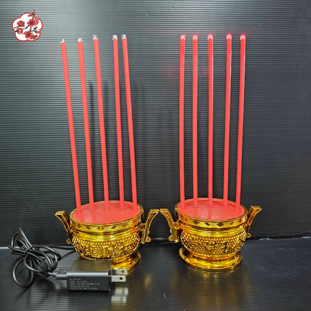 LED กระถางธูปไฟฟ้าธูป5ดอก สูง26.5cm.รุ่นเสียบปลั๊กและใส่ถ่าน ใส่ถ่าน2A 2ก้อน (ไม่แถมถ่าน )ทดสอบก่อนส่งLELCTRIC JOSSSTI