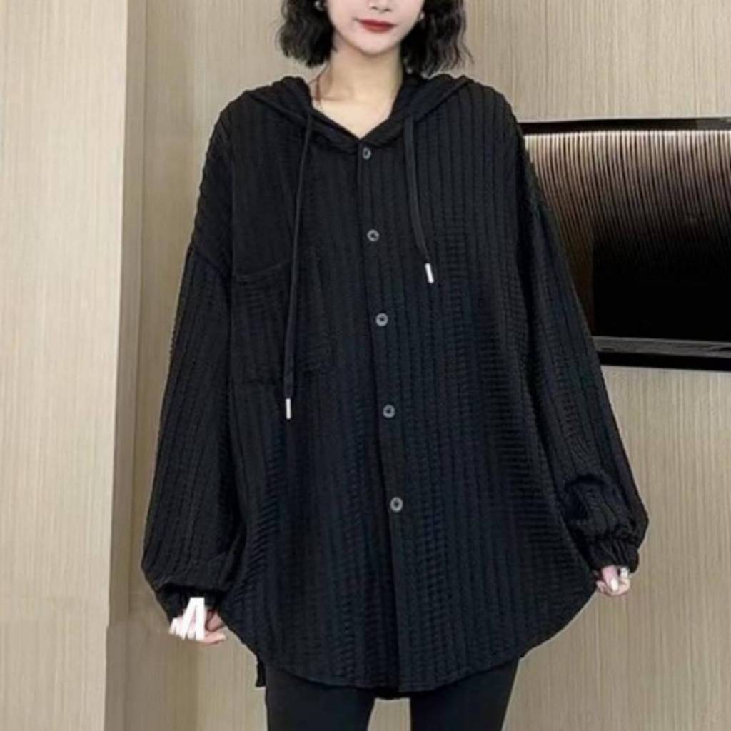 เสื้อคลุมแขนยาวฮู้ด Oversize (อก 46 นิ้ว) มี 7 สี สีพื้นผ้าเปลือกไม้ ผ้ายืด (ผ้าบางเบา) B04
