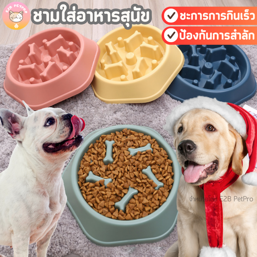 ชามอาหารสุนัข ชามกันสำลักสุนัข ชะลอการกินให้ช้าลงพร้อมขอบยางกันลื่น D007
