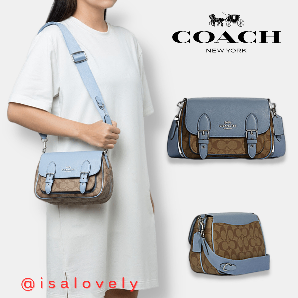 📌Isa Lovely Shop📌  COACH C6781 Lucy Crossbody In Signature Canvas color: Silver/Khaki/Marble Blue