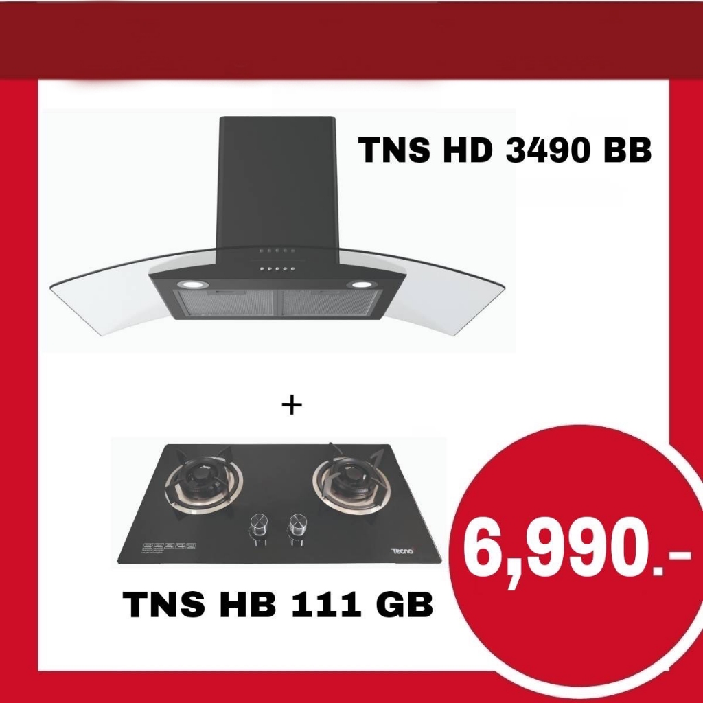 TECNOSTAR ชุด Set เครื่องดูดควันและเตาแก๊ส รุ่น TNS HD 3490 BB+TNS HB 111 GB