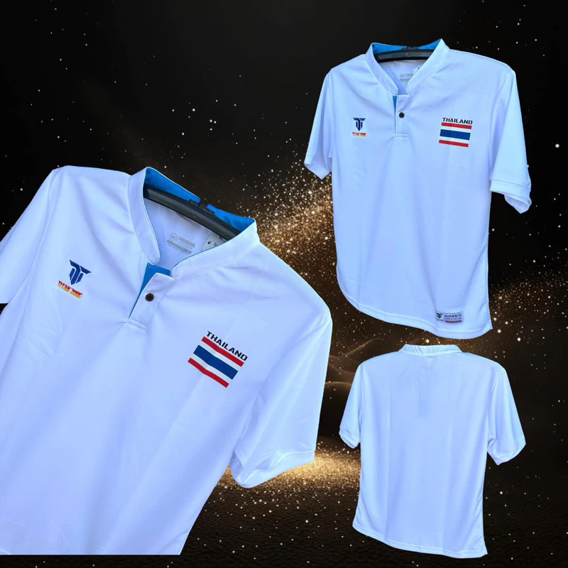 เสื้อกีฬา คอจีนเฟ็กธงชาติ คอจีนมีกระดุม พร้อมส่ง