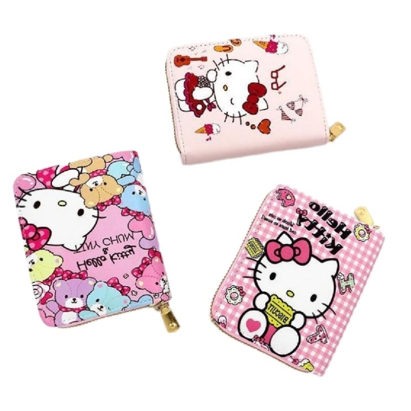 กระเป๋าสตางค์สั้น แบบซิปโลหะ สวย ทน แข็งแรง ลายน้องแมว คิดตี้ sanrio น่ารัก ขนาดพกพา