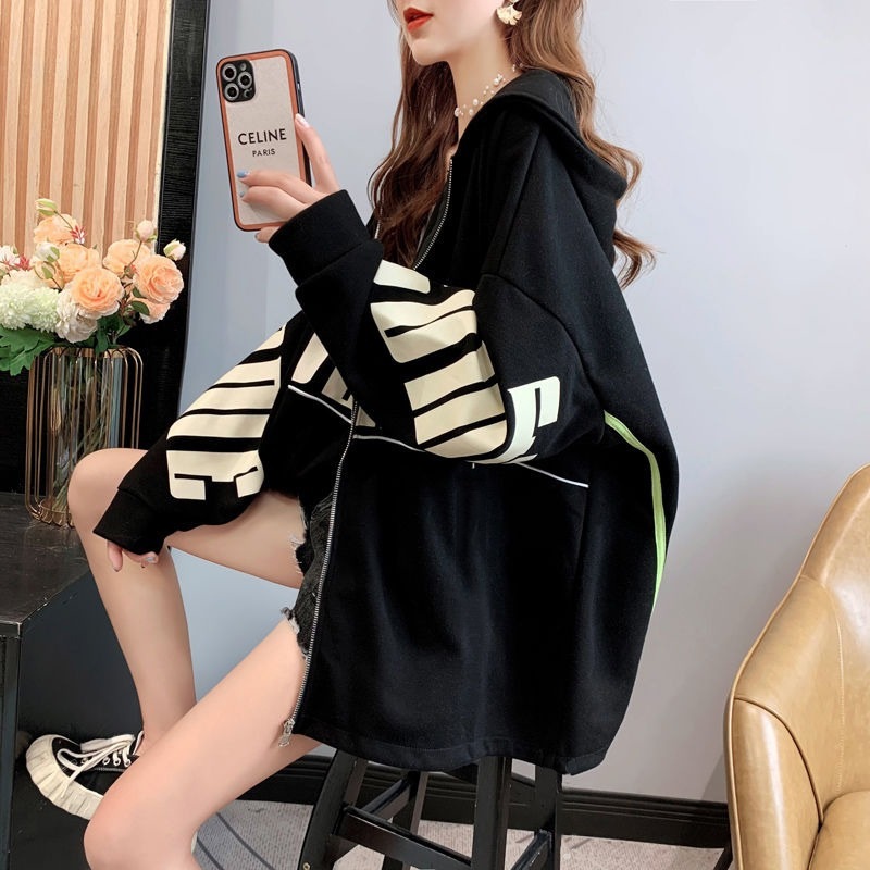 เสื้อแขนยาว Oversize (อก 48 นิ้ว) มีฮู๊ด ซิปหน้า สกีลลาย ไม่มีกระเป๋า ผ้าคอตตอล สินค้าพร้อมส่ง B06