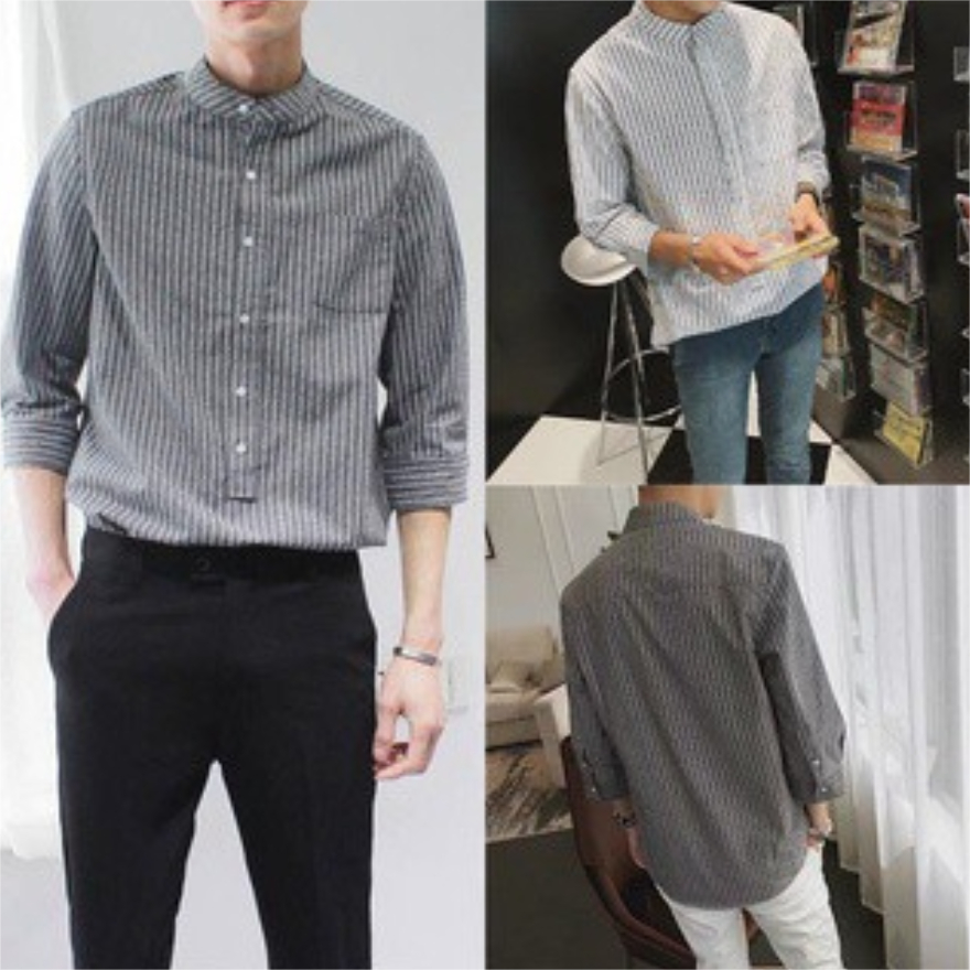 เสื้อเชิ้ตคอจีน เสื้อแฟชั่นผู้ชายแขนยาว พร้อมส่ง