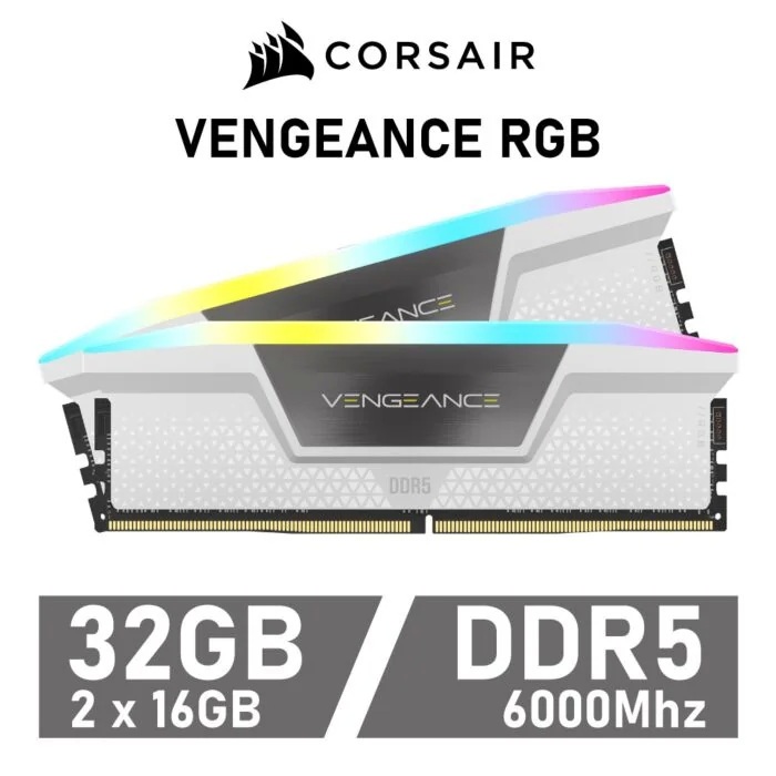 32GB (16GBX2) DDR5 6000MHz RAM (แรมพีซี) CORSAIR VENGEANCE RGB WHITE (CMH32GX5M2E6000C36W)
