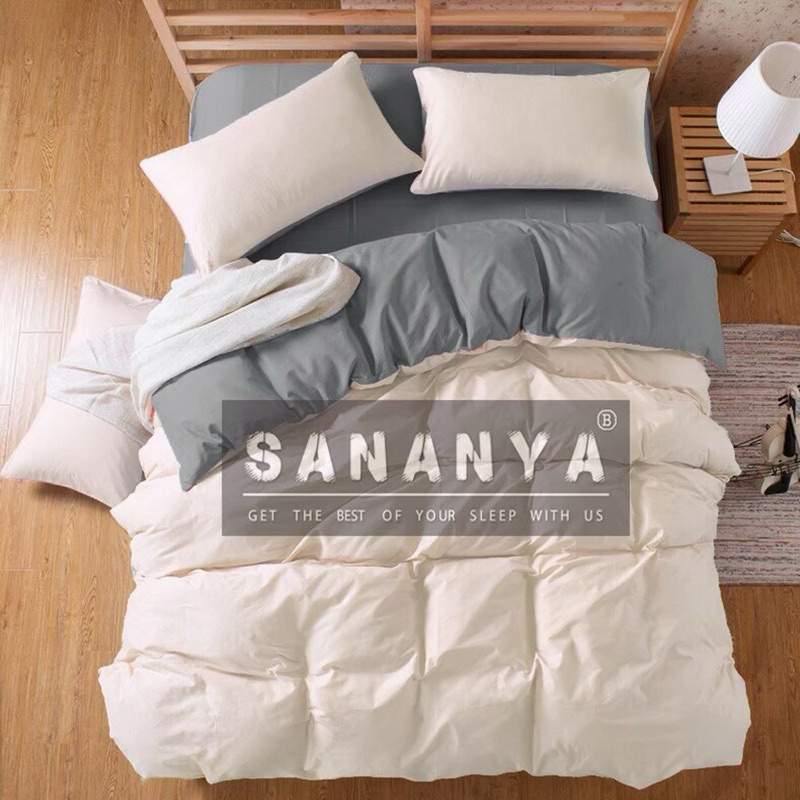 โปร 1099 SANANYA BEDDING ชุดเครื่องนอนแบบทูโทน สีเทา - ครีม