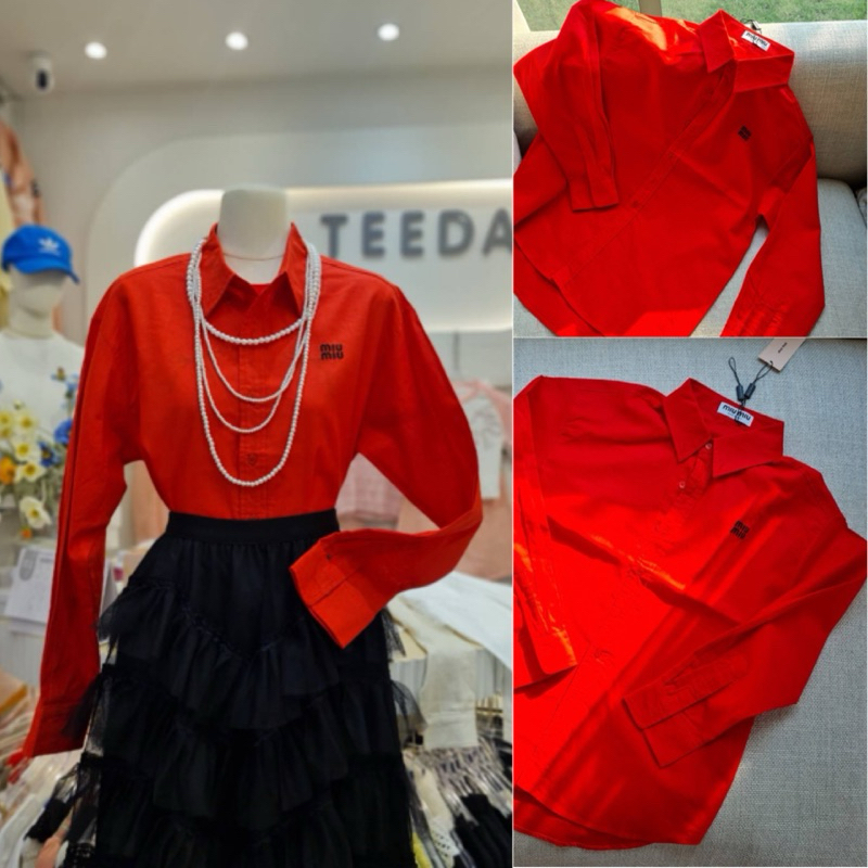 New collection MIU Shirt เสื้อเชิ้ตสีแดงรับตรุษจีนทรงเบสิค ผ้าคอตตอนอย่างดี