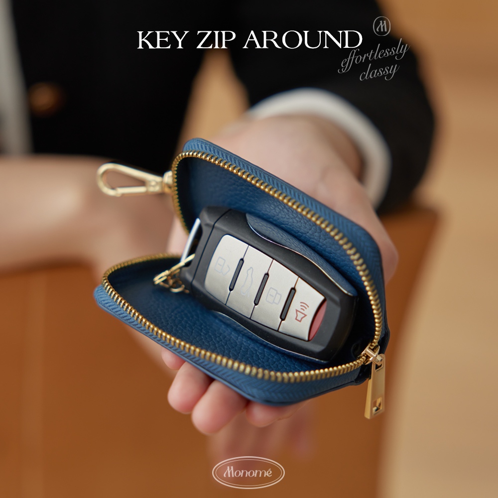 Key Zip Around กระเป๋าเก็บกุญแจ หนังวัวแท้ , key bag