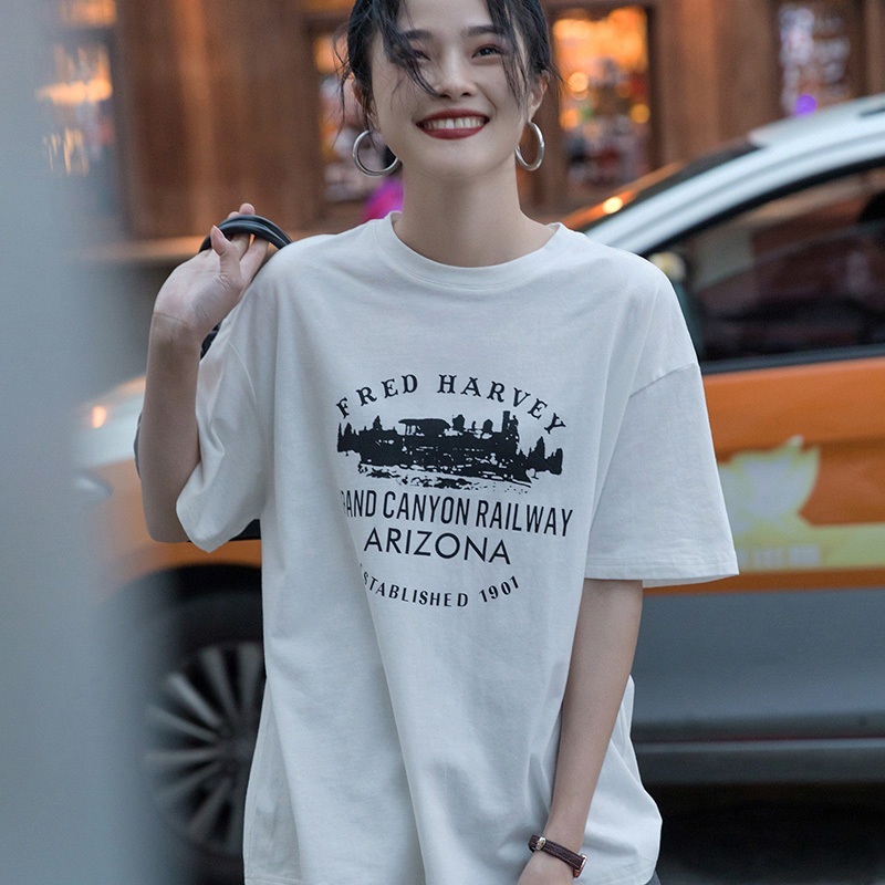 ใหม่ เสื้อยืดลําลอง แขนสั้น ผ้าฝ้าย สไตล์เกาหลี สำหรับผู้หญิง FRED HARVEY