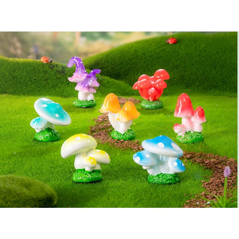 ของจิ๋ว - เห็ดจิ๋วเรซิ่น สีหวาน สำหรับตกแต่งสวน