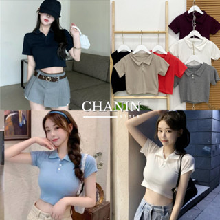 ✨CHANIN.STYLE✨เสื้อครอปคอปก กระดุมหน้า ผ้าร่องยืด ทรงสวย ใส่…