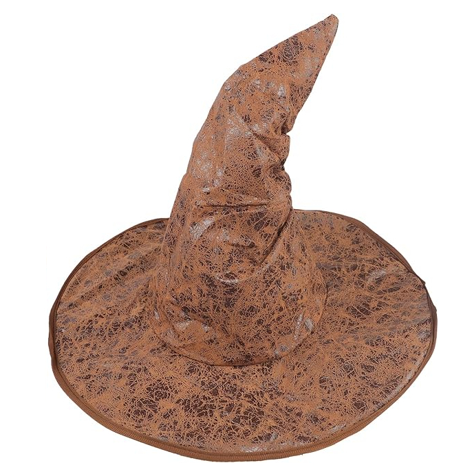 หมวกแม่มด หมวกพ่อมด ลายหนัง สีน้ำตาล คลาสสิค ฮาโลวีน พรอพ หมวก Halloween Prop Fancy Prop Brown Witch Wizard Classic Hat