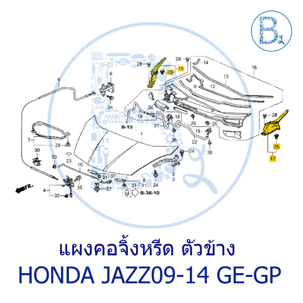 **อะไหล่แท้** แผงคอจิ้งหรีด ตัวข้าง ฝาครอบบานพับฝากระโปรงข้าง HONDA JAZZ09-12 GE,GP