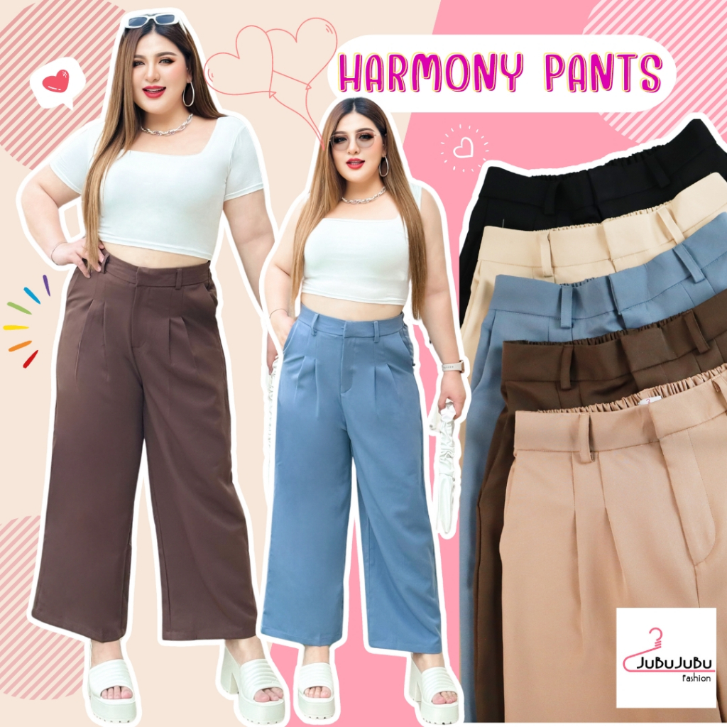 JuBuJuBu Harmony Pants กางเกงขายาวทรงกระบอก กางเกงทำงาน เอวสูง สาวอวบ เอว32-46นิ้ว#530