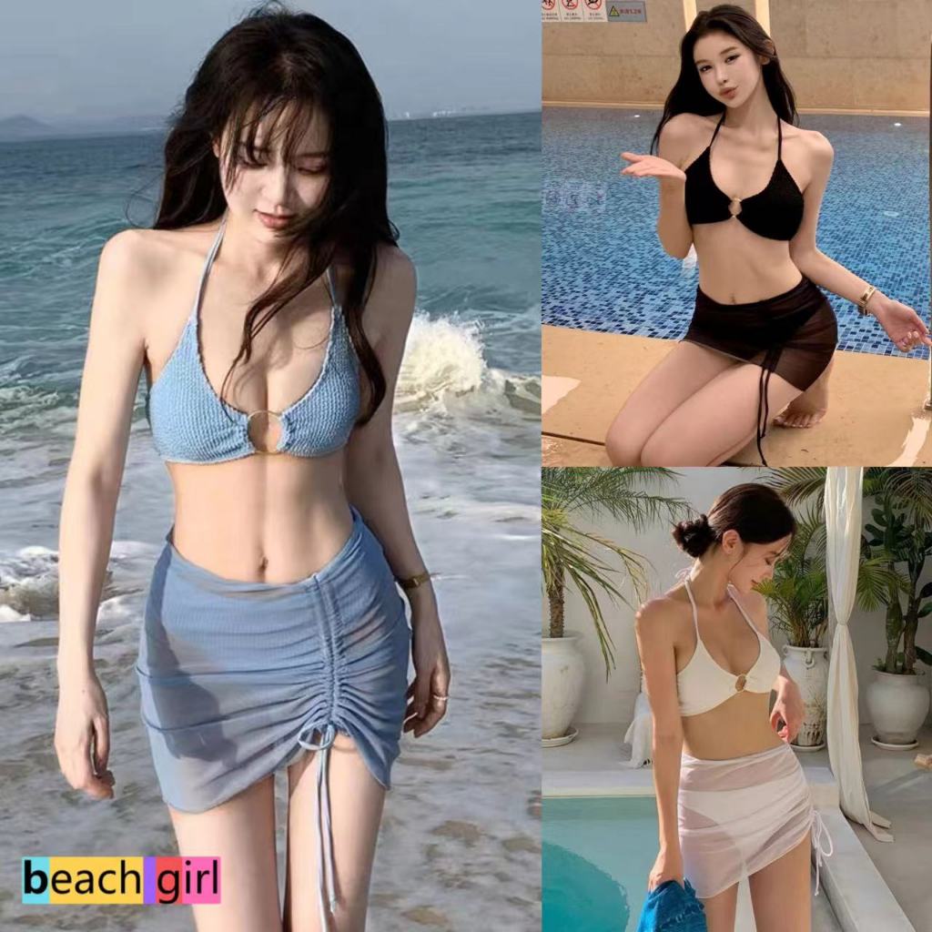 👙beachgirl👙 บิกินี่ 3 ชิ้น ชุดว่ายน้ํา เซ็ท เอวสูง sexy แฟชั่น ผ้าเนื้อดี #0172