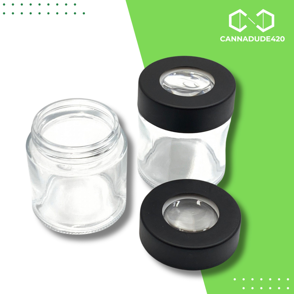 กระปุกโหลใส พร้อม แว่นขยาย Storage Jar with magnifying glass สำหรับส่งไตรโคม มี 2 ขนาด 3 oz และ 3.5 กรัม หรือ 4 oz