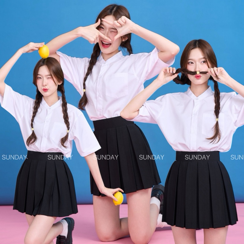 เสื้อนักศึกษาทรงบอย เสื้อคอจีน ผ้าอ๊อกฟอร์ด-ผ้าคอมทวิว