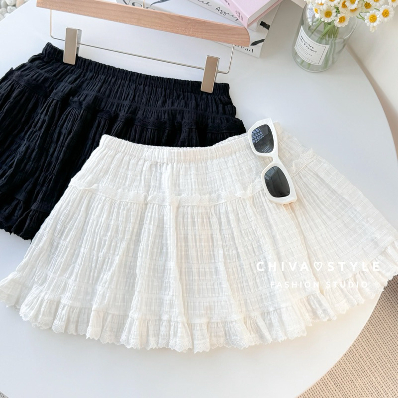 -𝐂𝐡𝐢𝐯𝐚- พร้อมส่ง กระโปรงผ้ายับสไตล์เกาหลี มีซับใน
