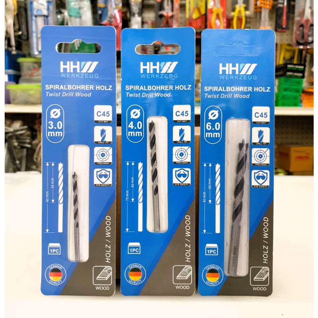 HHW WERKZEUG ดอกสว่านเจาะไม้ ขนาด 3-12 มม., Twist drill bit for wood ขนาด 3-12 mm. HH-Werkzeug ดอกสว่าน เจาะไม้