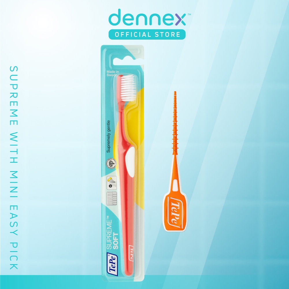 TePe Supreme with Easypick แปรงสีฟัน ขนนุ่ม 2 ระดับ แปรงสีฟันเทเป้ สุพรีม 1 ด้าม by Dennex