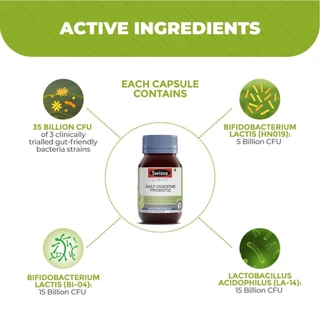 Swisse Daily Digestive Probiotic โปรไบโอติกส์ 30 เม็ด ดูแลระบบทางเดินอาหาร EXP05/2027
