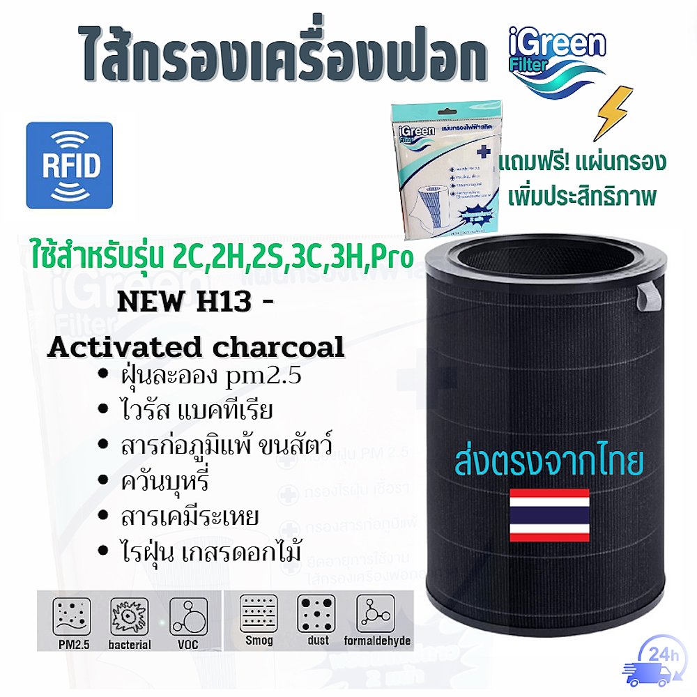 ราคาดีแถมฟรี!แผ่นกรอง สีดำActivated carbon มี RFID Air filterไส้กรองเครื่องฟอกอากาศ รุ่น 2S 2H 2C 3H 3C Pro