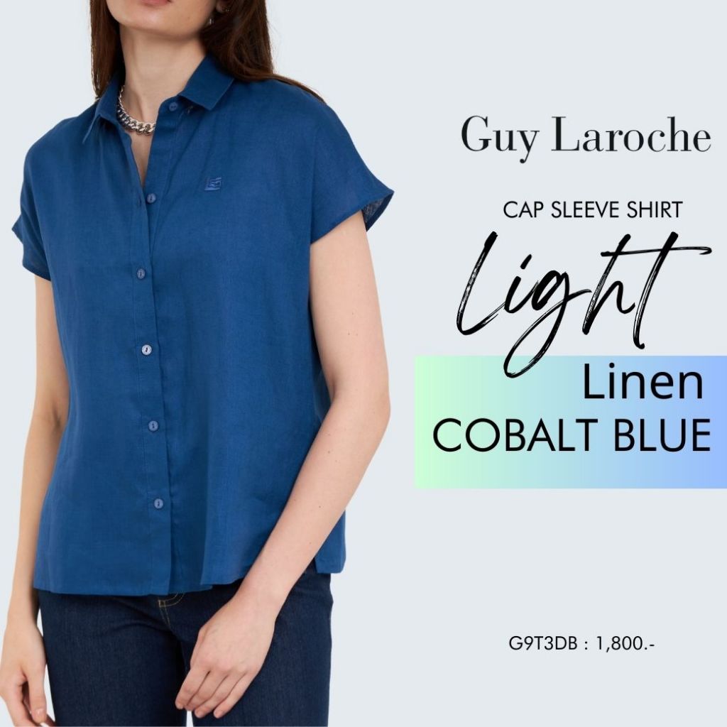 Guy Laroche เสื้อเชิ๊ตผู้หญิง ไลท์ ลินิน แขนล้ำ สีน้ำเงิน (G9T3DB)