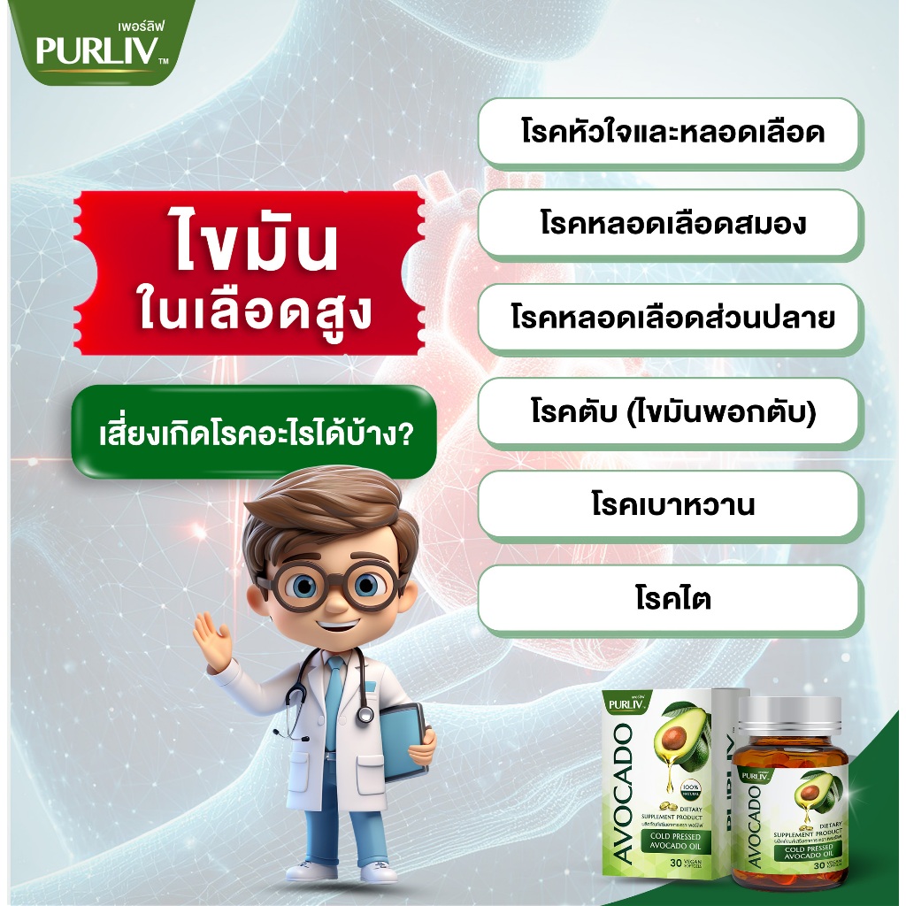 PURLIV AVOCADO เพอร์ลิฟ น้ำมันอะโวคาโดสกัดเย็น 1-3 กระปุก ลดความดัน บำรุงหัวใจ (กระปุกละ 30 แคปซูล) - รูปที่ 4