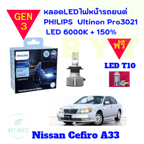 Philips หลอดไฟหน้ารถยนต์  Ultinon Pro3021 Gen3 LED+150% 6000K For Nissan Cefiro A33