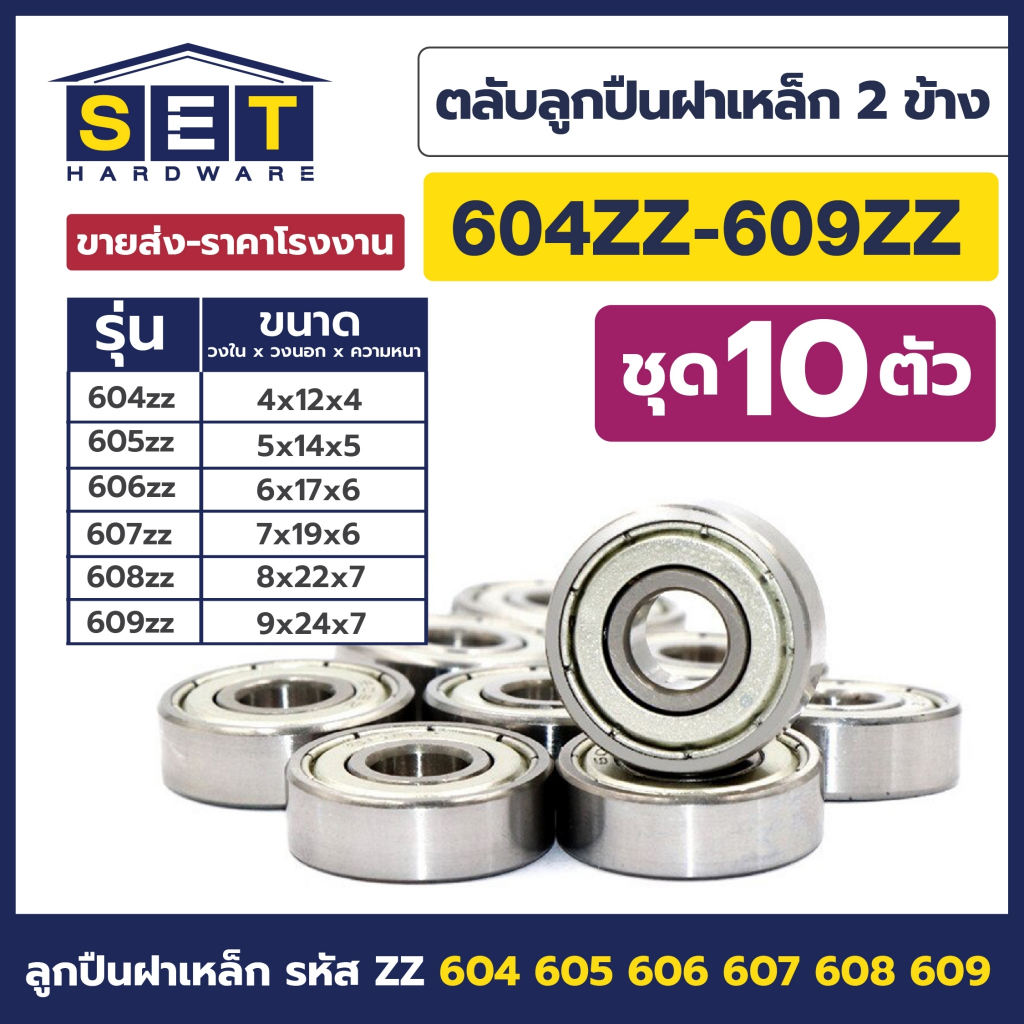 ชุด 10 ตัว ตลับลูกปืนฝาเหล็ก 2 ข้าง 604zz 605zz 606zz 607zz 608zz 609zz BEARING พร้อมส่ง