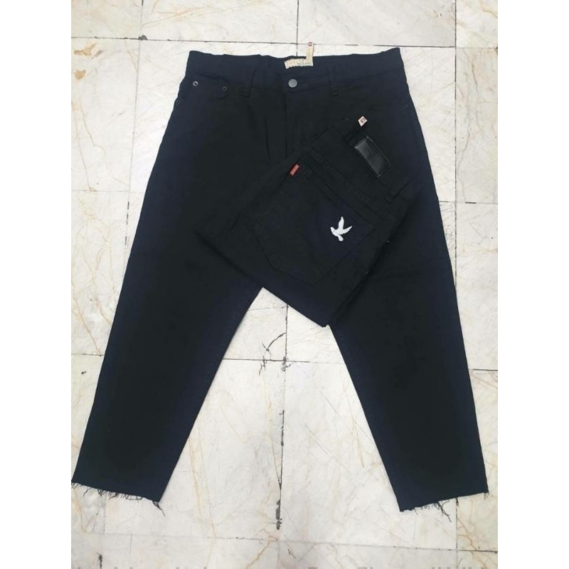MD jeans กางเกงผ้ายืด ปักนกตรงกระเป๋าหลัง ปลายขาตัด ขา7ส่วน เอว34-44