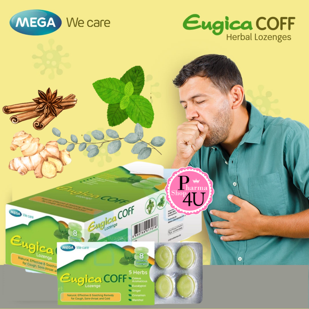 [ยกกล่อง] Mega wecare Eugica (ยูจิกา ยาอมแก้ไอ กล่องละ15 ซอง ซอง 8 เม็ด)