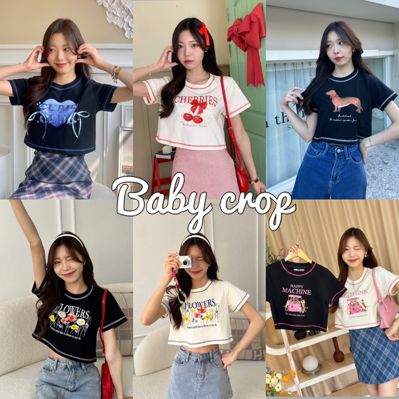 (ลด50%ในวิดีโอและไลฟ์) เสื้อครอป Crop - ตะเข็บสี พร้อมส่ง!