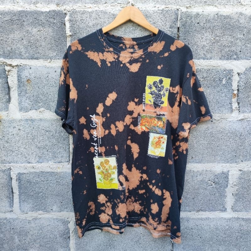 เสื้อยืดศิลปะ Pierce Archive Vincent Van Gogh Art Flower  Acid wash   T-Shirt