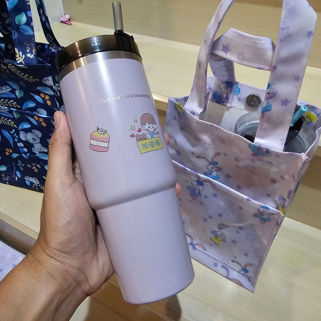 (L)กระเป๋าแก้ว&ขวดน้ำ อเนกประสงค์​ ผ้าเคลือบพีวีซี และ เคลือบซีลิโคน