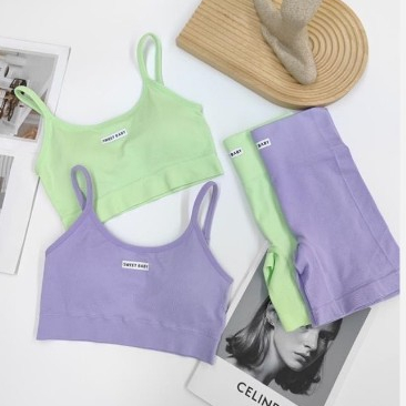 อัพเดตสีใหม่ 🌹 SUNBALEE ชุดออกกำลังกายผู้หญิง สปอร์ตบรา เสื้อสายเดี่ยว+กางเกงขาสั้น เล่นกีฬา ชุดโยคะ MA - รูปที่ 4