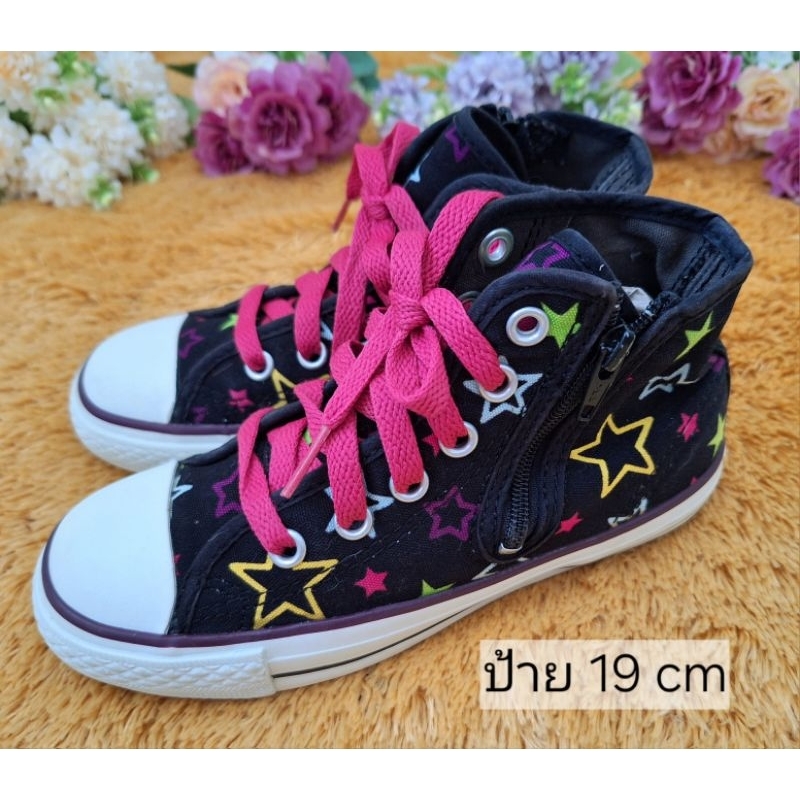 ป้าย 19 cm 👟 รองเท้าเด็ก Converse มือสอง สำหรับลูกสาว สภาพสวยมาก ข้อสูงค่ะ