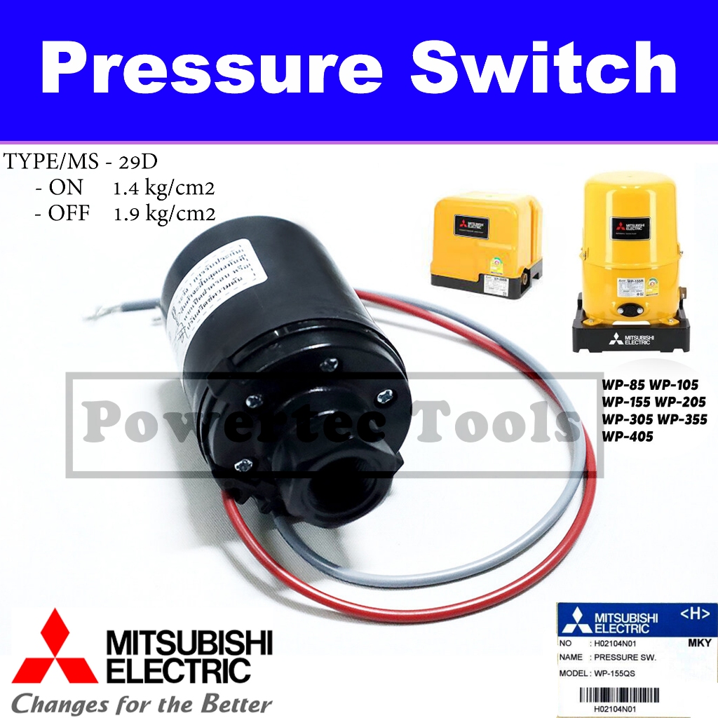 Mitsubishi ตัวตัดน้ำ สวิทย์แรงดัน เพรสเชอร์สวิทซ์ pressure switch ปั๊มอัตโนมัติ (on-off1.4-1.9)  WP-155QS