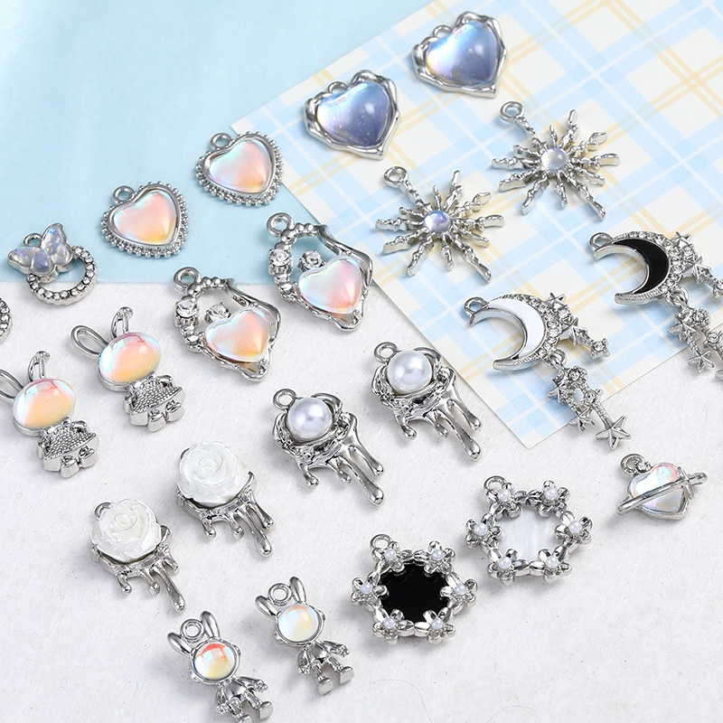 Perak Alloy Cinta Kelinci Mawar Beruang Bulan Matahari Liontin Diy Handmade Kalung Gelang Bahan Perh