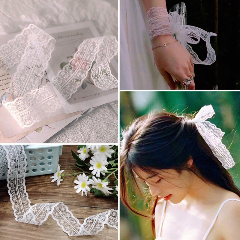 🎀ยาวเส้นละ 180 ซม. ริบบิ้นลูกไม้ ใช้ผูกผม ทำโบว์ตกแต่ง ห่อของขวัญ