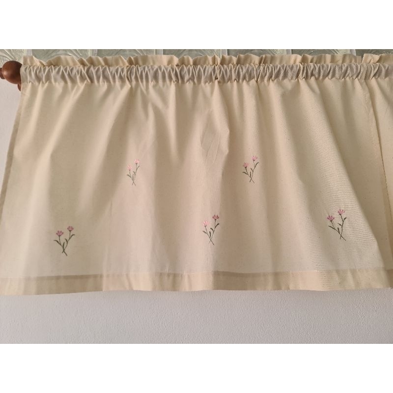 แนะนำ ผ้าม่าน ผ้าม่าน ม่านสั้นครึ่งบานปิดเคาท์เตอร์ ผ้าฝ้ายธรรมชาติปักดอกไม้ ราคาพิเศษ มีเก็บเงินปลายทาง