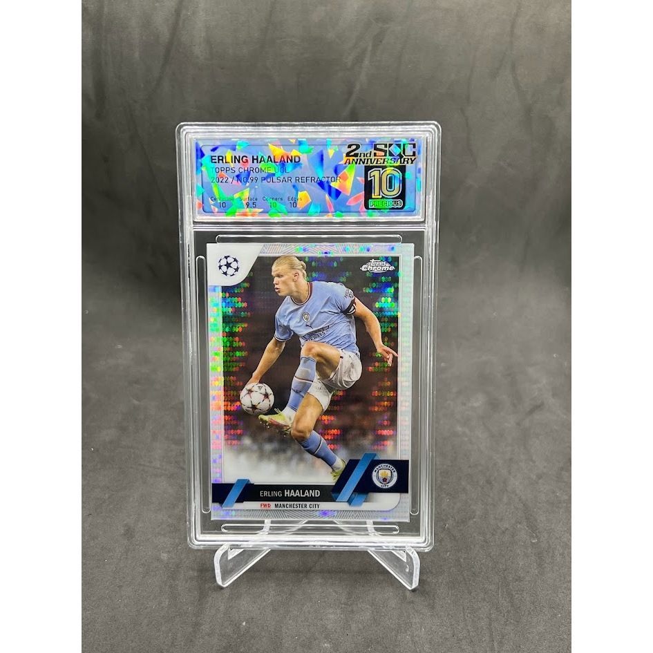 การ์ดนักฟุตบอล ERLING HAALAND /Topps Chrome UCL 2022/NO.99 Pulsar Refractor/SQC Graded 10 Precious +