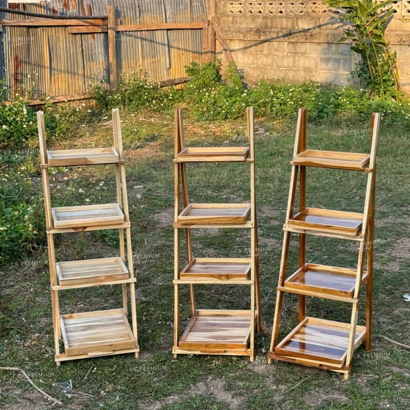 ชั้นวางของ 4ชั้น ไม้สัก พับเก็บได้ ขนาด32*100ซม. 🔸พร้อมส่ง🔸 - รูปที่ 3